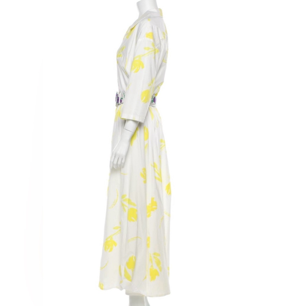 Floral Belted White and Yellow Dress - Picture 2 of 11